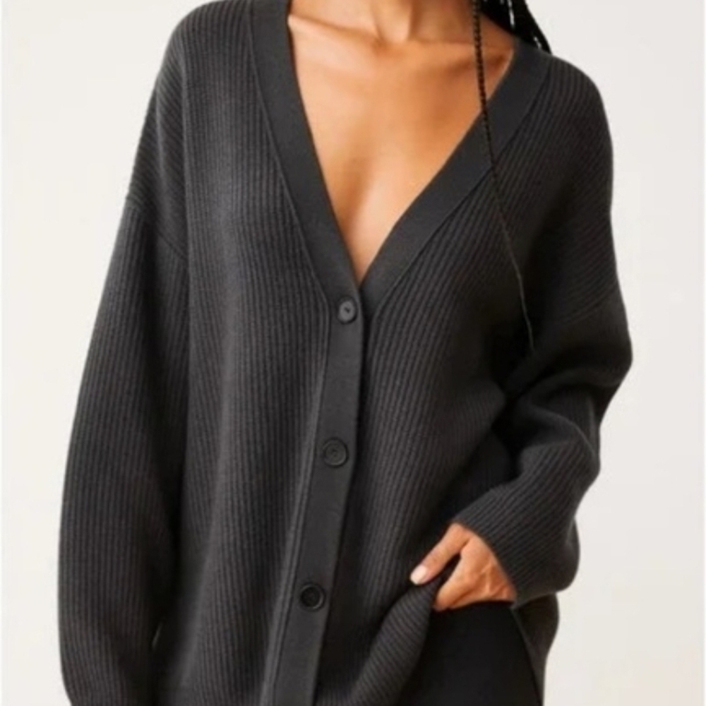 Jenni Kane Dark Gray Cashmere Cardigan Sweater - Picture 2 of 9